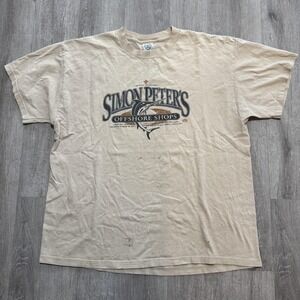 Vintage Simon Peter's Offshore Shops Shirt Mens XL Beige Christian Graphic Fish